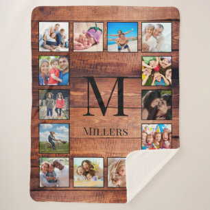 Custom Family Photo Collage Reclaimed Wood Sherpa Blanket