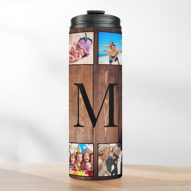 Custom Family Photo Collage Reclaimed Wood Thermal Tumbler (Creator Uploaded)