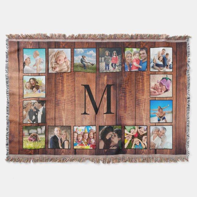 Custom Family Photo Collage Reclaimed Wood Throw Blanket (Front)
