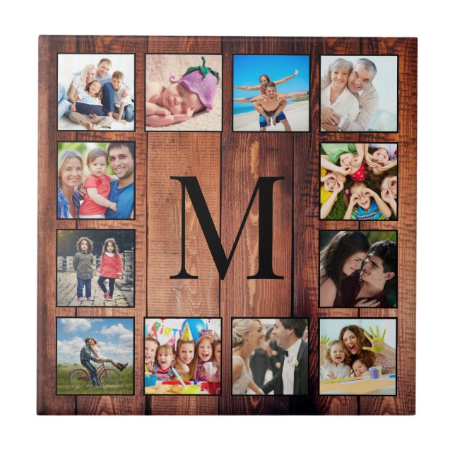 Custom Family Photo Collage Reclaimed Wood Tile (Front)