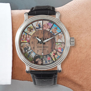 Custom Family Photo Collage Reclaimed Wood Watch
