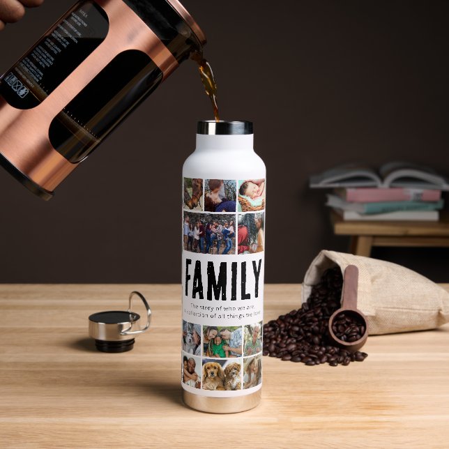 Custom Family Photo Collage Water Bottle (Coffee)