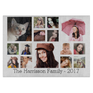 Custom Family Photo Collage with Surname Cutting Board