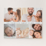 Custom Family photo Collage year Personalised Jigsaw Puzzle<br><div class="desc">Create a personalised large jigsaw puzzle featuring a 5-photo family collage for a memorable and engaging gift. This custom puzzle showcases five of your favourite family photos in a beautiful gallery layout, bringing joy and nostalgia as you piece it together. Ideal for family gatherings, holiday gifts, or special occasions, this...</div>