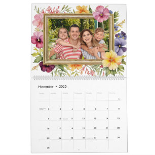 Custom Family Photo Colourful Floral Calendar