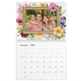 Custom Family Photo Colourful Floral Calendar