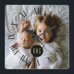 Custom Family Photo | Custom Monogram Square Wall Clock<br><div class="desc">Add a photo special to your heart to this custom monogram wall clock. *******If your photo happens to get cut off, use the 'edit this design' or 'customize further' function to add it to the item. After you add the photo use the forward/backward function to shuffle it behind the monogram...</div>