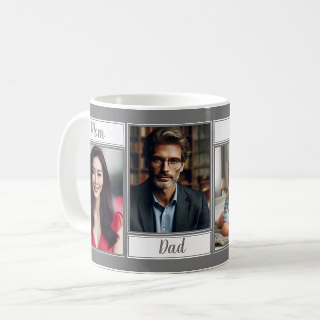 Custom Family Photo Dark Grey Mum Dad Son Daughter Coffee Mug (Front Left)