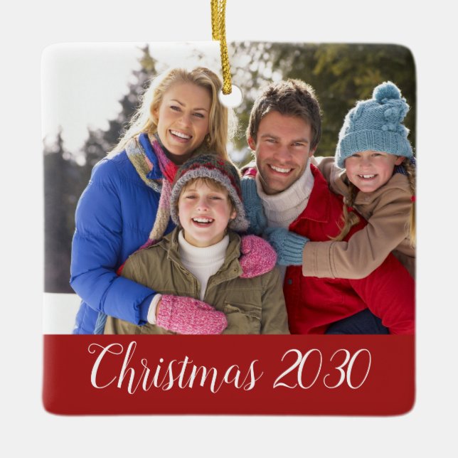 Custom Family Photo Date Christmas Holiday Ceramic Ornament (Front)