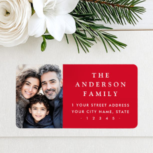 Custom family photo elegant red return address label