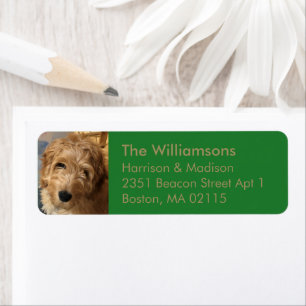 Custom family photo gold and green Return Address