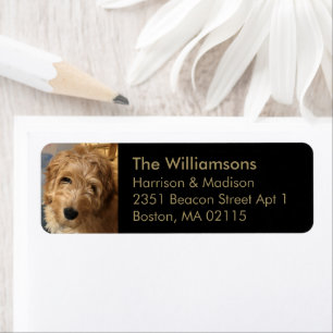 Custom family photo gold black Return Address