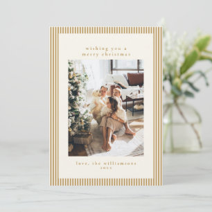Custom Family Photo Gold Stripe Border Christmas Holiday Card