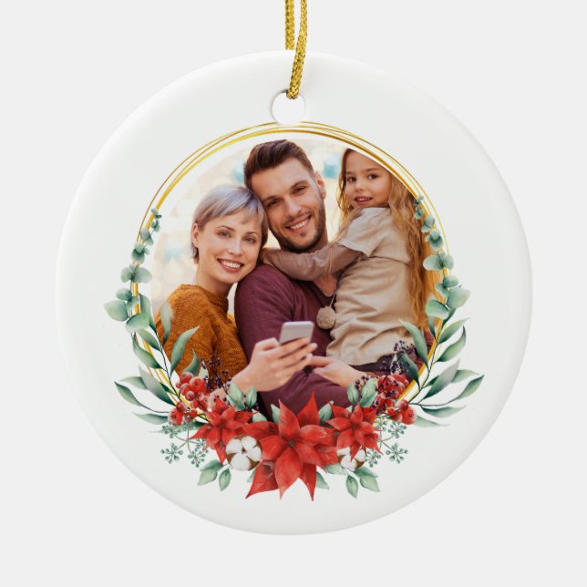 Custom Family Photo Holly Holly  Ceramic Tree Decoration (Front)