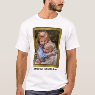 Custom Family Photo Inside Gold Frame + Text Easy T-Shirt
