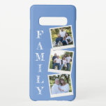 Custom Family Photo Instant Photo Periwinkle Samsung Galaxy Case<br><div class="desc">This modern custom family photo design features a collage of three of your own family or children's photos inside a collage of instant photo frames and the word "family" in modern typography on a periwinkle blue background. This is the perfect gift for the grandparent,  grandma,  grandpa,  mum,  or dad.</div>