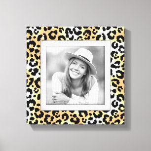 Custom Family Photo Leopard Border Canvas Print