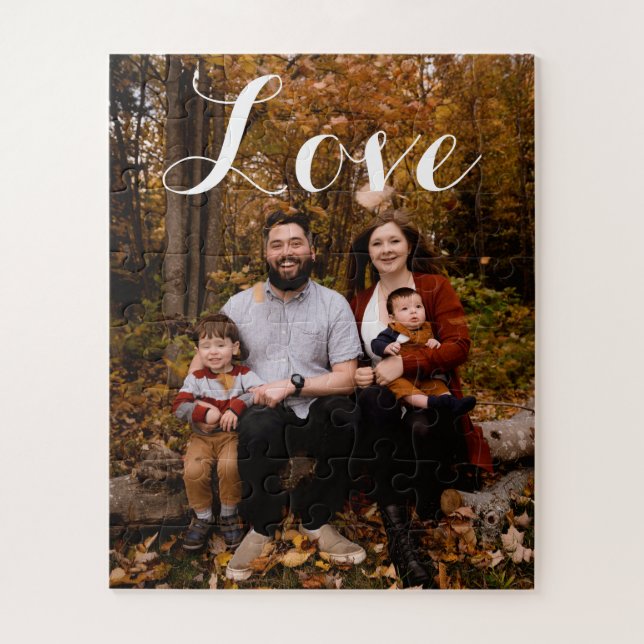 Custom Family Photo Love Script Calligraphy Jigsaw Jigsaw Puzzle (Vertical)