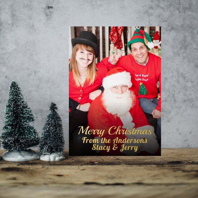 Custom Family Photo Merry Christmas Name Foil Holiday Card (Creator Uploaded)