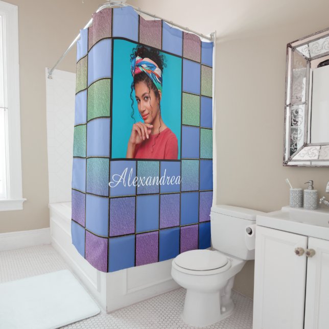 Custom Family Photo Modern Script Personalise  Shower Curtain (In Situ)