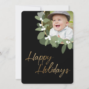 Custom family photo Modern Wreath Happy Holidays Holiday Card