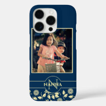 Custom Family Photo Monogram Name Pattern Blue