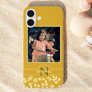 Custom Family Photo Monogram Name Pattern Gold iPhone 16 Plus Case