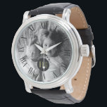 Custom Family Photo | Monogram | Roman Numeral BW Watch<br><div class="desc">Upload your favourite photo from Instagram,  phone or your home computer to this custom watch featuring your monogram inside of a black circle frame centred in the middle.  On the outer edges of the watch are Roman numerals.</div>