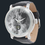 Custom Family Photo | Monogram | Roman Numeral BW Watch<br><div class="desc">Upload your favourite photo from Instagram,  phone or your home computer to this custom watch featuring your monogram inside of a black circle frame centred in the middle.  On the outer edges of the watch are Roman numerals.</div>
