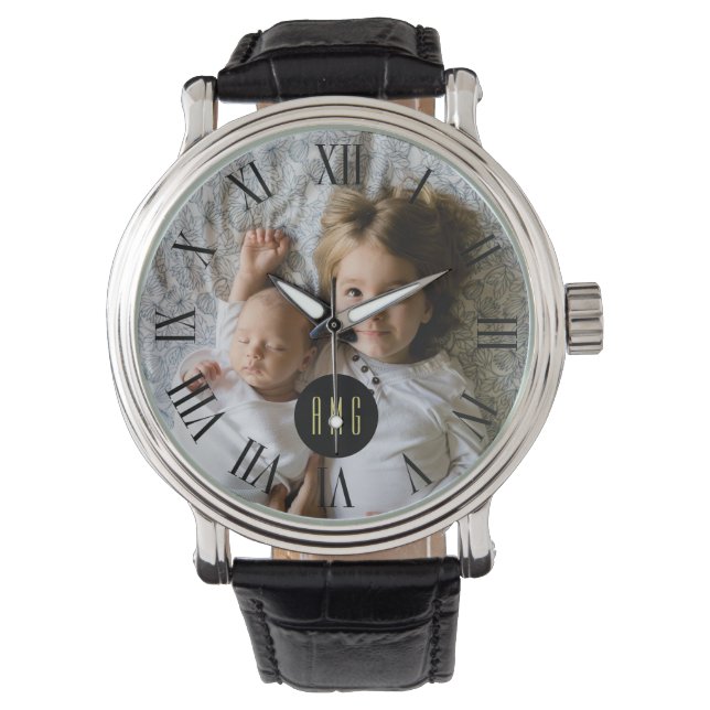 Custom Family Photo | Monogram | Roman Numeral Watch (Front)