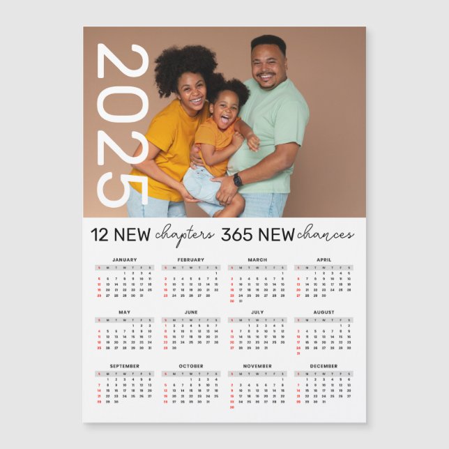 Custom Family Photo Name 2025 Calendar Magnet (Front)