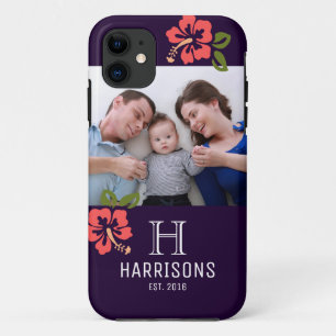Custom Family Photo Name and Monogram Floral iPhone 11 Case