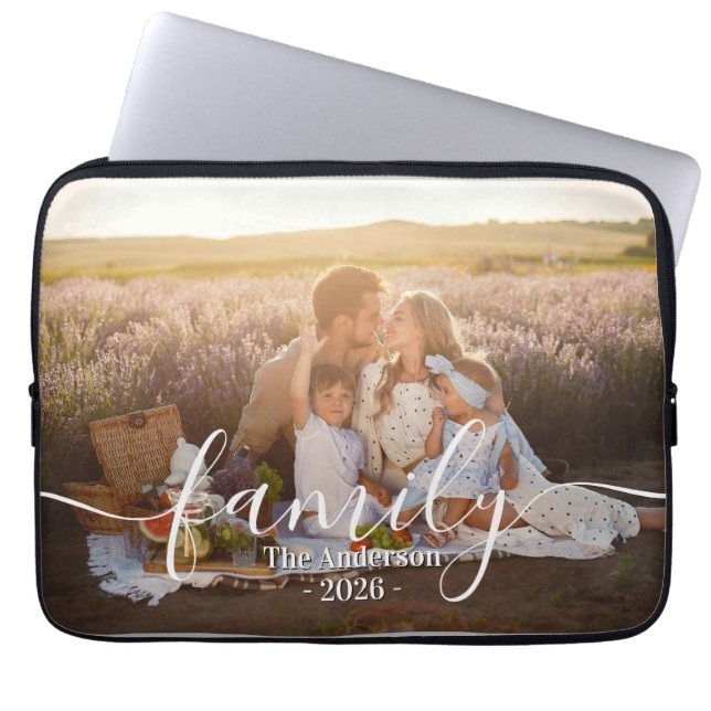 Custom Family Photo -Personalized Last Name & Year Laptop Sleeve (Front)