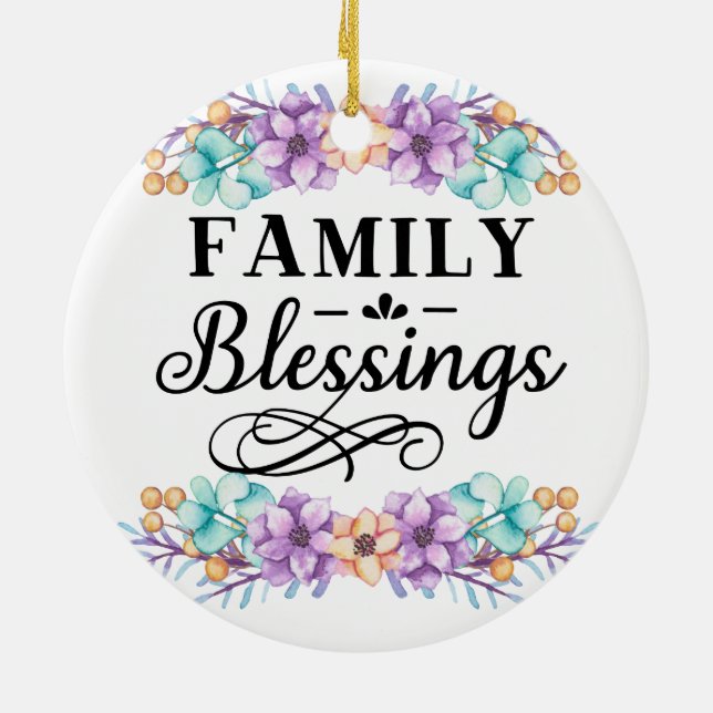 Custom Family Photo - Pink Floral Family Blessings Ceramic Tree Decoration (Back)
