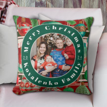 Custom Family Photo Red Green Plaid Holiday