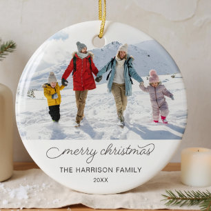 Custom Family Photo Simple Merry Chiristmas Ceramic Tree Decoration