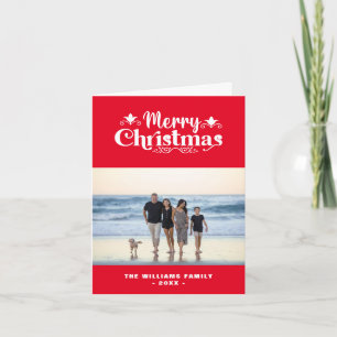 Custom Family Photo Simple Modern Merry Christmas Holiday Card