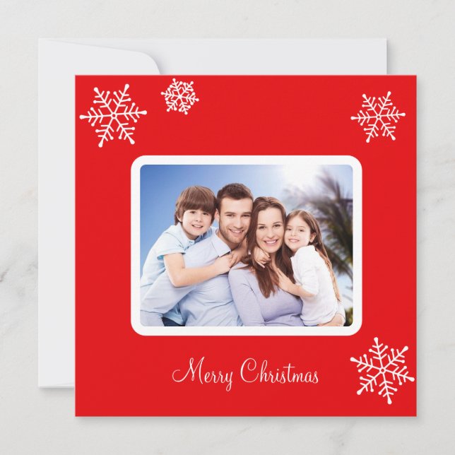 Custom Family Photo & Snowflakes on Red Christmas (Front)