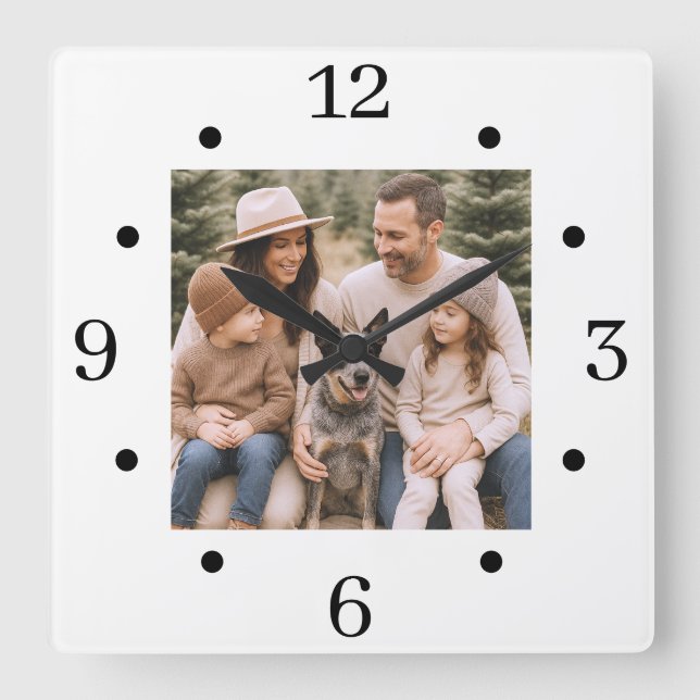 Custom Family Photo Square Wall Clock (Front)