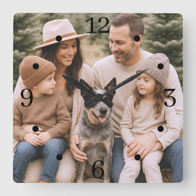 Custom Family Photo Square Wall Clock (Front)