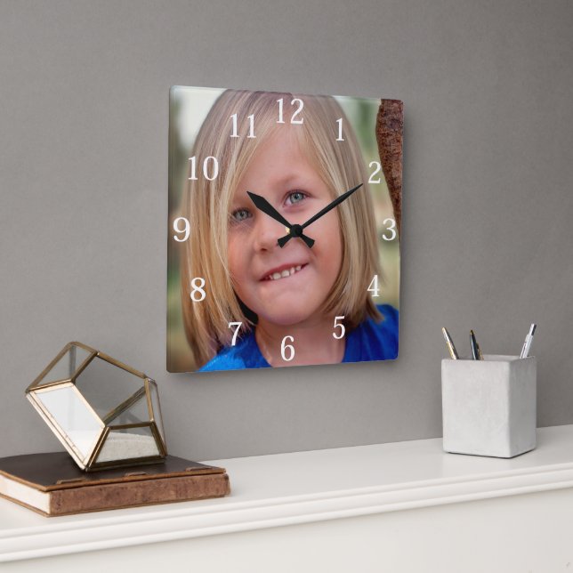 Custom Family Photo  Square Wall Clock (Office)