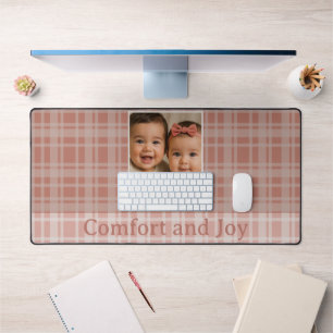 Custom Family Photo Terracotta Beige Christmas Desk Mat