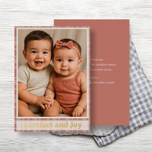 Custom Family Photo Terracotta Beige Christmas Foil Holiday Card