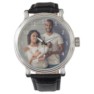 Custom Family Photo White Numbers Watch