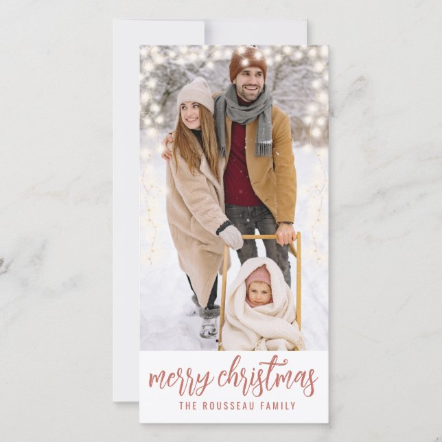 Custom Family Photo Winter Snow Glowing Lights Holiday Card (Front)