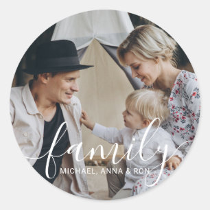 Custom family photo with custom name classic round sticker