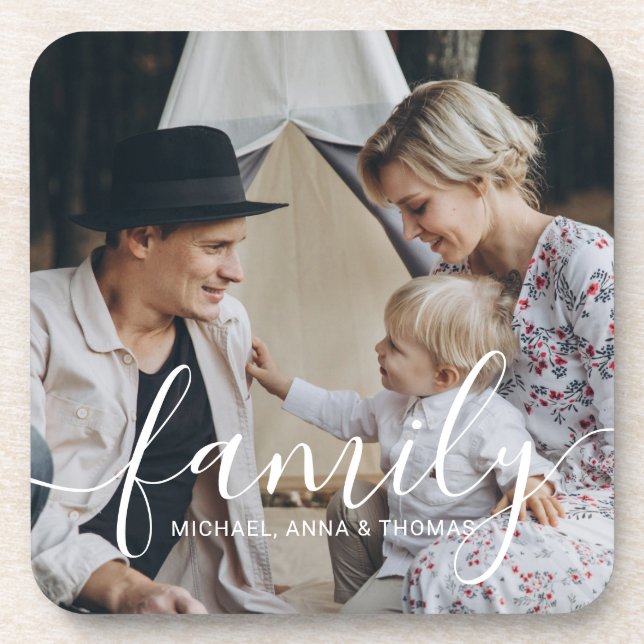 Custom family photo with custom name coaster (Front)