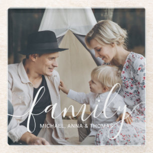 Custom family photo with custom name glass coaster