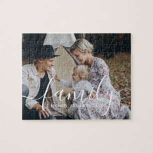 Custom family photo with custom name jigsaw puzzle