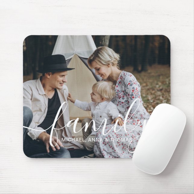Custom family photo with custom name mouse mat (With Mouse)